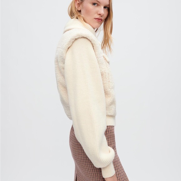Maje Cream Shearling Jacket - Picture 4 of 5